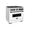 ZLINE Autograph Edition 36 in. 5.2 cu. ft. Classic Dual Fuel Range with 6 Burner Gas Cooktop and Electric Convection Oven in Satin Stainless Steel with White Matte Door and Matte Black Accents, Open Box-Good Condition
