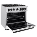 ZLINE Autograph Edition 36 in. 5.2 cu. ft. Classic Dual Fuel Range with 6 Burner Gas Cooktop and Electric Convection Oven in Satin Stainless Steel with White Matte Door and Matte Black Accents, Open Box-Good Condition