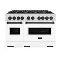 ZLINE Autograph Edition 48 in. 6.7 cu. ft. Classic Double Oven Dual Fuel Range with 8 Burner Gas Cooktop in Satin Stainless Steel with White Matte Doors and Matte Black Accents, Open Box-Good Condition