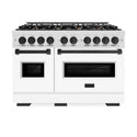 ZLINE Autograph Edition 48 in. 6.7 cu. ft. Classic Double Oven Dual Fuel Range with 8 Burner Gas Cooktop in Satin Stainless Steel with White Matte Doors and Matte Black Accents, Open Box-Great Condition