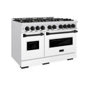 ZLINE Autograph Edition 48 in. 6.7 cu. ft. Classic Double Oven Dual Fuel Range with 8 Burner Gas Cooktop in Satin Stainless Steel with White Matte Doors and Matte Black Accents, Open Box-Great Condition