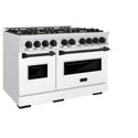ZLINE Autograph Edition 48 in. 6.7 cu. ft. Classic Double Oven Dual Fuel Range with 8 Burner Gas Cooktop in Satin Stainless Steel with White Matte Doors and Matte Black Accents, Open Box-Good Condition