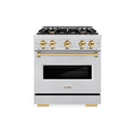 ZLINE Autograph Edition 30 in. 4.2 cu. ft. Classic Dual Fuel Range with 4 Burner Gas Cooktop and Electric Convection Oven in Satin Stainless Steel with Polished Gold Accents, Open Box-Great Condition