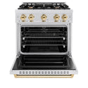 ZLINE Autograph Edition 30 in. 4.2 cu. ft. Classic Dual Fuel Range with 4 Burner Gas Cooktop and Electric Convection Oven in Satin Stainless Steel with Polished Gold Accents, Open Box-Good Condition