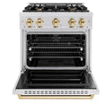 ZLINE Autograph Edition 30 in. 4.2 cu. ft. Classic Dual Fuel Range with 4 Burner Gas Cooktop and Electric Convection Oven in Satin Stainless Steel with Polished Gold Accents, Open Box-Great Condition