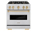 ZLINE Autograph Edition 30 in. 4.2 cu. ft. Classic Dual Fuel Range with 4 Burner Gas Cooktop and Electric Convection Oven in Satin Stainless Steel with Polished Gold Accents, Open Box-Good Condition