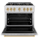 ZLINE Autograph Edition 36 in. 5.2 cu. ft. Classic Dual Fuel Range with 6 Burner Gas Cooktop and Electric Convection Oven in Satin Stainless Steel with Polished Gold Accents, Open Box-Good Condition