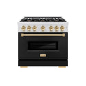 ZLINE Autograph Edition 36 in. 5.2 cu. ft. Classic Dual Fuel Range with 6 Burner Gas Cooktop and Electric Convection Oven in Satin Stainless Steel with Black Matte Door and Polished Gold Accents, Open Box-Great Condition
