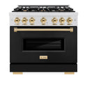 ZLINE Autograph Edition 36 in. 5.2 cu. ft. Classic Dual Fuel Range with 6 Burner Gas Cooktop and Electric Convection Oven in Satin Stainless Steel with Black Matte Door and Polished Gold Accents, Open Box-Good Condition