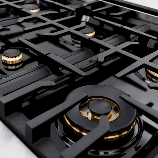 ZLINE Autograph Edition 48 in. 6.7 cu. ft. Classic Double Oven Dual Fuel Range with 8 Burner Gas Cooktop in Satin Stainless Steel with Black Matte Doors and Polished Gold Accents, Open Box-Great Condition