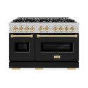 ZLINE Autograph Edition 48 in. 6.7 cu. ft. Classic Double Oven Dual Fuel Range with 8 Burner Gas Cooktop in Satin Stainless Steel with Black Matte Doors and Polished Gold Accents, Open Box-Great Condition