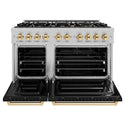 ZLINE Autograph Edition 48 in. 6.7 cu. ft. Classic Double Oven Dual Fuel Range with 8 Burner Gas Cooktop in Satin Stainless Steel with Black Matte Doors and Polished Gold Accents, Open Box-Great Condition