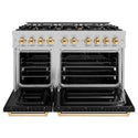 ZLINE Autograph Edition 48 in. 6.7 cu. ft. Classic Double Oven Dual Fuel Range with 8 Burner Gas Cooktop in Satin Stainless Steel with Black Matte Doors and Polished Gold Accents, Open Box-Good Condition