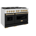 ZLINE Autograph Edition 48 in. 6.7 cu. ft. Classic Double Oven Dual Fuel Range with 8 Burner Gas Cooktop in Satin Stainless Steel with Black Matte Doors and Polished Gold Accents, Open Box-Great Condition