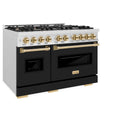 ZLINE Autograph Edition 48 in. 6.7 cu. ft. Classic Double Oven Dual Fuel Range with 8 Burner Gas Cooktop in Satin Stainless Steel with Black Matte Doors and Polished Gold Accents, Open Box-Good Condition
