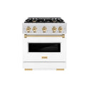 ZLINE Autograph Edition 30 in. 4.2 cu. ft. Classic Dual Fuel Range with 4 Burner Gas Cooktop and Electric Convection Oven in Satin Stainless Steel with White Matte Door and Polished Gold Accents, Open Box-Great Condition
