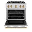 ZLINE Autograph Edition 30 in. 4.2 cu. ft. Classic Dual Fuel Range with 4 Burner Gas Cooktop and Electric Convection Oven in Satin Stainless Steel with White Matte Door and Polished Gold Accents, Open Box-Great Condition