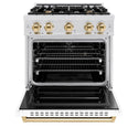 ZLINE Autograph Edition 30 in. 4.2 cu. ft. Classic Dual Fuel Range with 4 Burner Gas Cooktop and Electric Convection Oven in Satin Stainless Steel with White Matte Door and Polished Gold Accents, Open Box-Good Condition