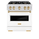 ZLINE Autograph Edition 30 in. 4.2 cu. ft. Classic Dual Fuel Range with 4 Burner Gas Cooktop and Electric Convection Oven in Satin Stainless Steel with White Matte Door and Polished Gold Accents, Open Box-Great Condition