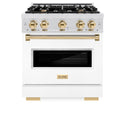 ZLINE Autograph Edition 30 in. 4.2 cu. ft. Classic Dual Fuel Range with 4 Burner Gas Cooktop and Electric Convection Oven in Satin Stainless Steel with White Matte Door and Polished Gold Accents, Open Box-Good Condition