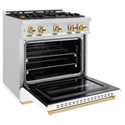 ZLINE Autograph Edition 30 in. 4.2 cu. ft. Classic Dual Fuel Range with 4 Burner Gas Cooktop and Electric Convection Oven in Satin Stainless Steel with White Matte Door and Polished Gold Accents, Open Box-Great Condition