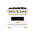 ZLINE Autograph Edition 36 in. 5.2 cu. ft. Classic Dual Fuel Range with 6 Burner Gas Cooktop and Electric Convection Oven in Satin Stainless Steel with White Matte Door and Polished Gold Accents, Open Box-Great Condition