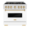 ZLINE Autograph Edition 36 in. 5.2 cu. ft. Classic Dual Fuel Range with 6 Burner Gas Cooktop and Electric Convection Oven in Satin Stainless Steel with White Matte Door and Polished Gold Accents, Open Box-Good Condition