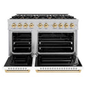 ZLINE Autograph Edition 48 in. 6.7 cu. ft. Classic Double Oven Dual Fuel Range with 8 Burner Gas Cooktop in Satin Stainless Steel with White Matte Doors and Polished Gold Accents, Open Box-Good Condition
