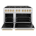 ZLINE Autograph Edition 48 in. 6.7 cu. ft. Classic Double Oven Dual Fuel Range with 8 Burner Gas Cooktop in Satin Stainless Steel and Polished Gold Accents, Open Box-Great Condition