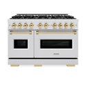 ZLINE Autograph Edition 48 in. 6.7 cu. ft. Classic Double Oven Dual Fuel Range with 8 Burner Gas Cooktop in Satin Stainless Steel and Polished Gold Accents, Open Box-Good Condition