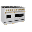 ZLINE Autograph Edition 48 in. 6.7 cu. ft. Classic Double Oven Dual Fuel Range with 8 Burner Gas Cooktop in Satin Stainless Steel and Polished Gold Accents, Open Box-Great Condition