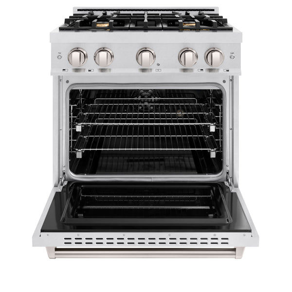 ZLINE 30 in. 4.2 cu. ft. Classic Dual Fuel Range with Gas Cooktop and Electric Convection Oven in Satin Stainless Steel with 4 Brass Burners (CDRS-BR-30)