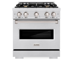 ZLINE 30 in. 4.2 cu. ft. Classic Dual Fuel Range with Gas Cooktop and Electric Convection Oven in Satin Stainless Steel with 4 Brass Burners (CDRS-BR-30)
