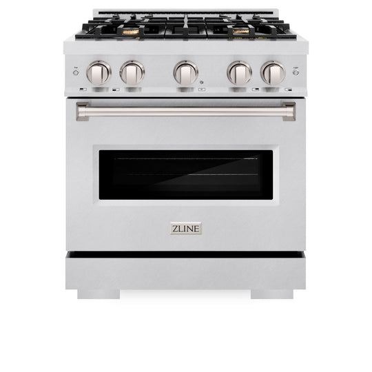 ZLINE 30 in. 4.2 cu. ft. Classic Dual Fuel Range with Gas Cooktop and Electric Convection Oven in Satin Stainless Steel with 4 Brass Burners (CDRS-BR-30)