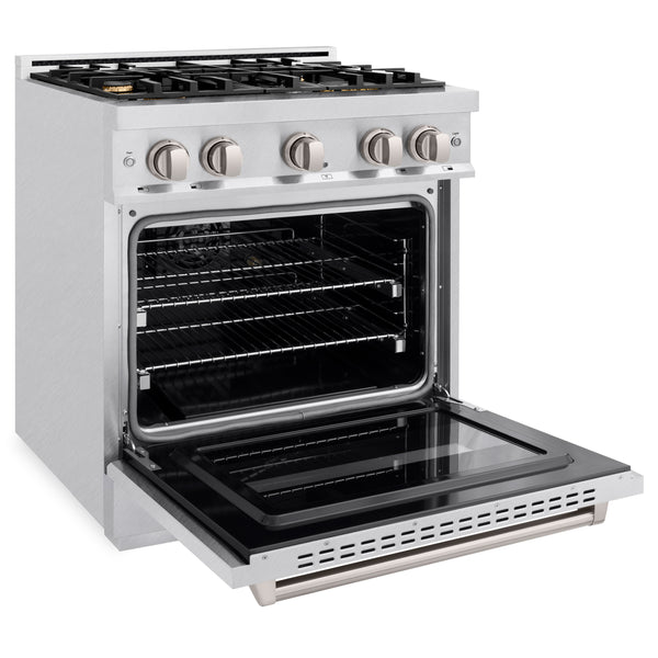 ZLINE 30 in. 4.2 cu. ft. Classic Dual Fuel Range with Gas Cooktop and Electric Convection Oven in Satin Stainless Steel with 4 Brass Burners (CDRS-BR-30)