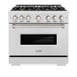 ZLINE 36 in. 5.2 cu. ft. Classic Dual Fuel Range with Gas Cooktop and Electric Convection Oven in Satin Stainless Steel with 6 Brass Burners (CDRS-BR-36)