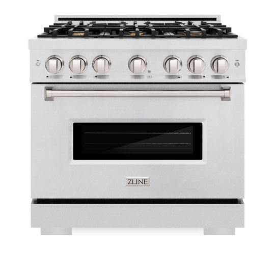 ZLINE 36 in. 5.2 cu. ft. Classic Dual Fuel Range with Gas Cooktop and Electric Convection Oven in Satin Stainless Steel with 6 Brass Burners (CDRS-BR-36)