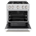 ZLINE 30 in. 4.2 cu. ft. Select Dual Fuel Range with 4 Burner Gas Cooktop and Electric Convection Oven in Satin Stainless Steel with White Matte Door (HDRS-WM-30)