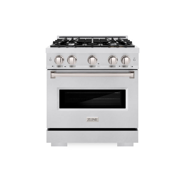ZLINE 30 in. 4.2 cu. ft. Classic Dual Fuel Range with 4 Burner Gas Cooktop and Electric Convection Oven in Satin Stainless Steel, Open Box-Great Condition