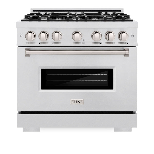 ZLINE 36 in. 5.2 cu. ft. Classic Gas Range with 6 Burner Cooktop and Convection Gas Oven in Satin Stainless Steel, Open Box-Great Condition
