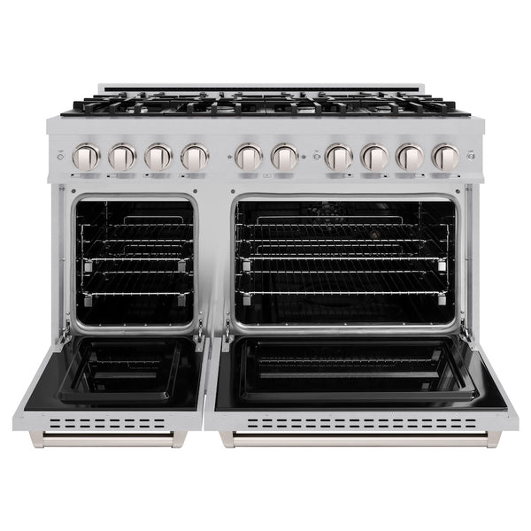 ZLINE 48 in. 6.7 cu. ft. Classic Double Oven Gas Range with 8 Burner Cooktop in Satin Stainless Steel, Open Box-Great Condition