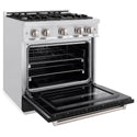 ZLINE 30 in. 4.2 cu. ft. Classic Gas Range with 4 Burner Cooktop and Convection Gas Oven in Satin Stainless Steel with Black Matte Door (CGRS-BLM-30)