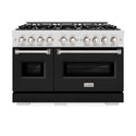 ZLINE 48 in. 6.7 cu. ft. Classic Double Oven Gas Range with 8 Burner Cooktop in Satin Stainless Steel with Black Matte Doors (CGRS-BLM-48)