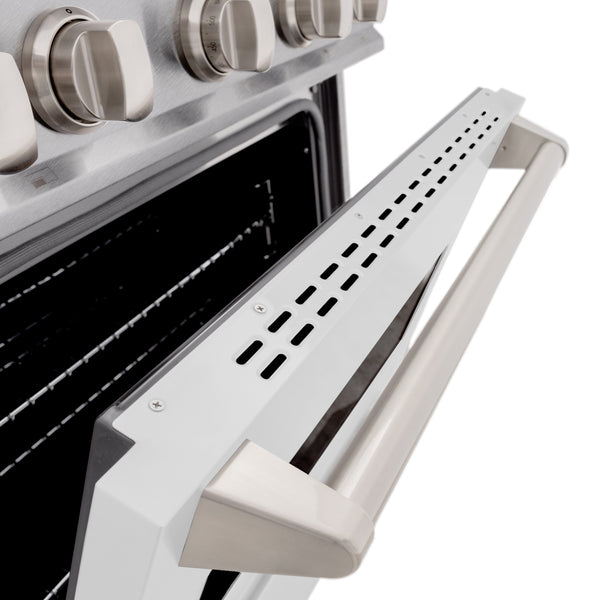 ZLINE 30 in. 4.2 cu. ft. Classic Gas Range with 4 Burner Cooktop and Convection Gas Oven in Satin Stainless Steel with White Matte Door (CGRS-WM-30)