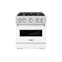 ZLINE 30 in. 4.2 cu. ft. Classic Gas Range with 4 Burner Cooktop and Convection Gas Oven in Satin Stainless Steel with White Matte Door (CGRS-WM-30)