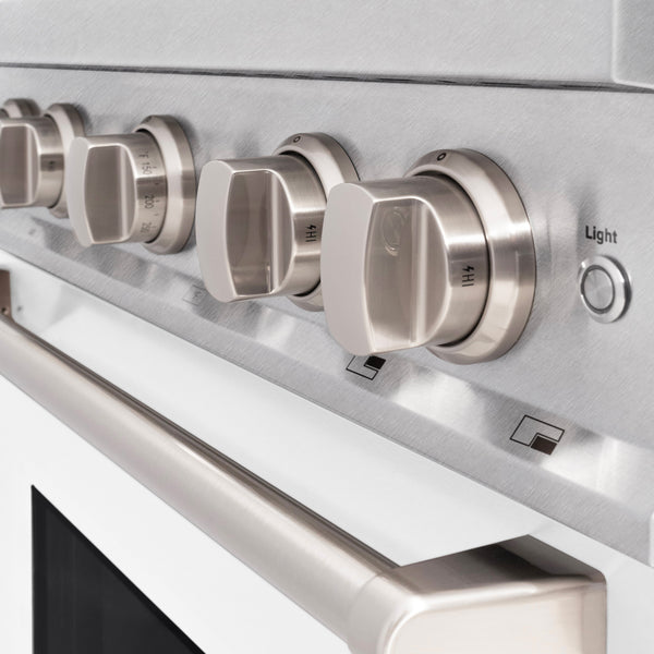 ZLINE 30 in. 4.2 cu. ft. Classic Gas Range with 4 Burner Cooktop and Convection Gas Oven in Satin Stainless Steel with White Matte Door (CGRS-WM-30)