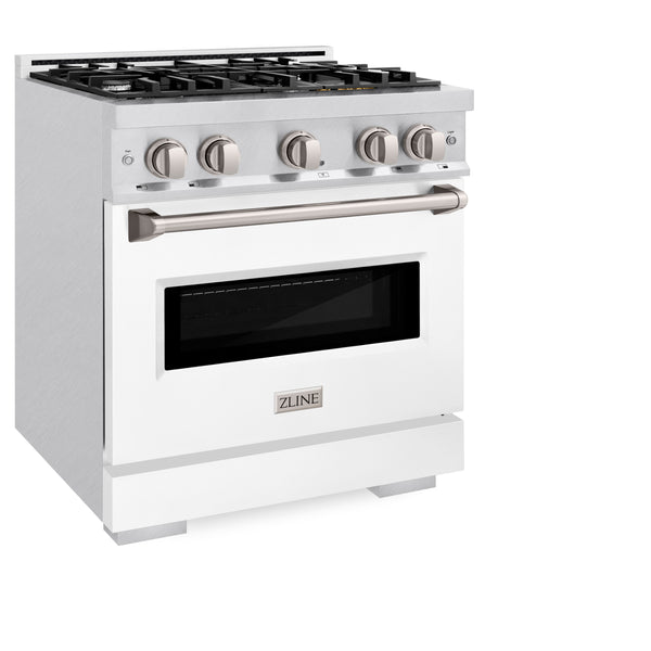ZLINE 30 in. 4.2 cu. ft. Classic Gas Range with 4 Burner Cooktop and Convection Gas Oven in Satin Stainless Steel with White Matte Door (CGRS-WM-30)