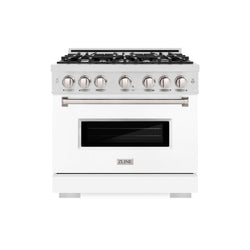 ZLINE 36 in. 5.2 cu. ft. Classic Gas Range with 6 Burner Cooktop and Convection Gas Oven in Satin Stainless Steel with White Matte Door (CGRS-WM-36)