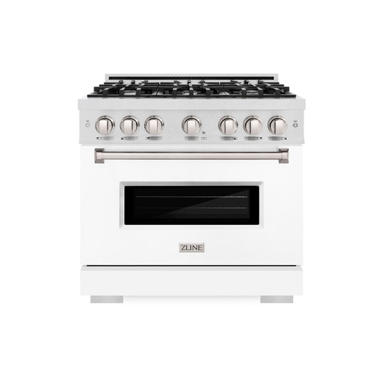 ZLINE 36 in. 5.2 cu. ft. Classic Gas Range with 6 Burner Cooktop and Convection Gas Oven in Satin Stainless Steel with White Matte Door (CGRS-WM-36)