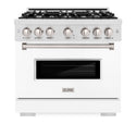 ZLINE 36 in. 5.2 cu. ft. Classic Gas Range with 6 Burner Cooktop and Convection Gas Oven in Satin Stainless Steel with White Matte Door (CGRS-WM-36)